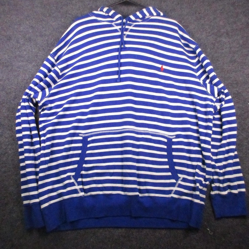 Polo Ralph Lauren Hoodie Mens 2XLT Blue Striped 1/4 Zip Jersey Pony Logo